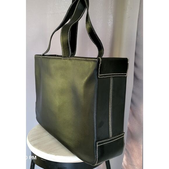 Real Leather Tote Briefcase Laptop Bag Women Black - Picture 5 of 8